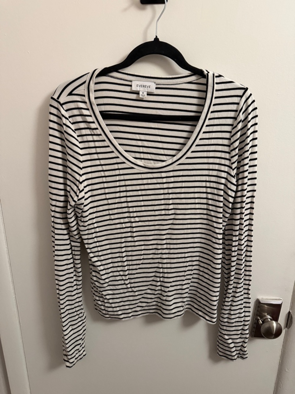 Evereve Black & White Striped Scoop Neck Long Sleeve Top